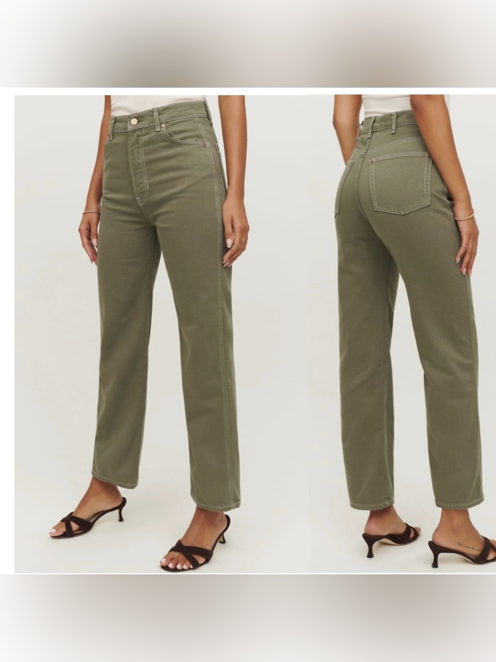 Reformation Cowboy High Rise Straight Jeans Katamala Olive Green Size 28 - Picture 2 of 11